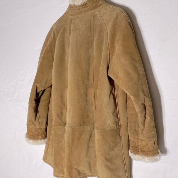Gallery Leather Tan Suede Long Coat With Faux Sherpa Lining L - Picture 14 of 15